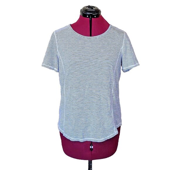 TALBOTS Top Blue White Women Size Small Knit Short Sleeves - Picture 1 of 6